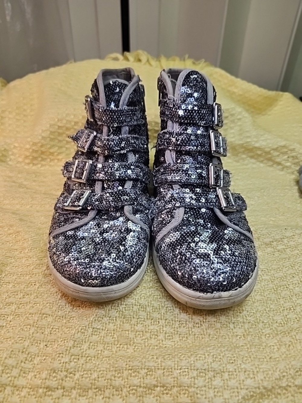 Justice Silver Sequin Buckle High-Top Sneakers